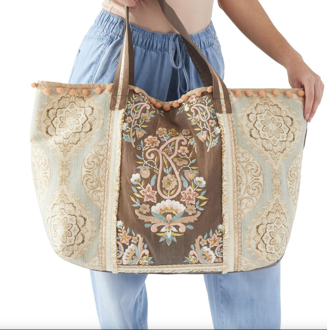 Pastel Paisley Tote: Dark Taupe/Green
