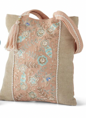 Floral Beaded Tote: Pink
