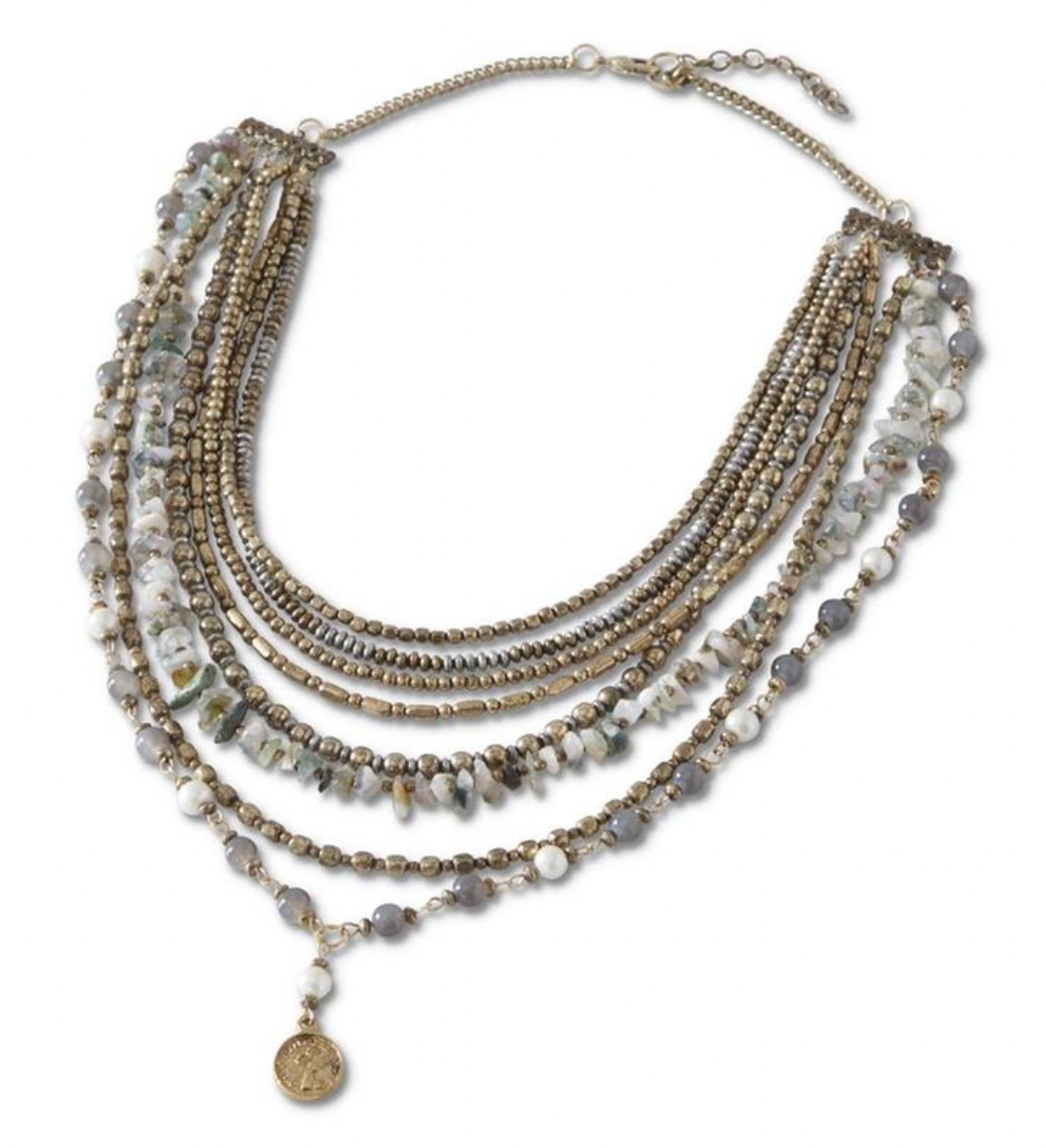 Beaded Eight Strand Necklace: Gold/Brown