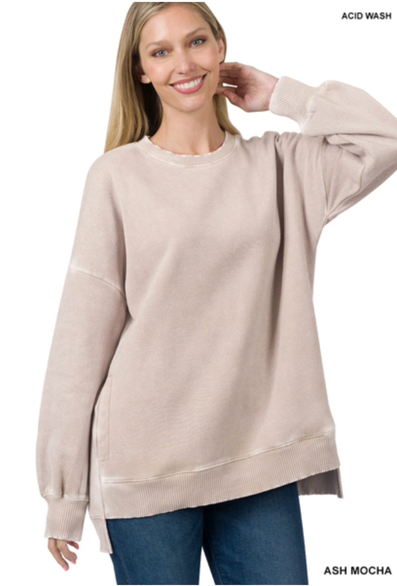 ASH MOCHA HI-LO SWEATSHIRT WITH POCKETS