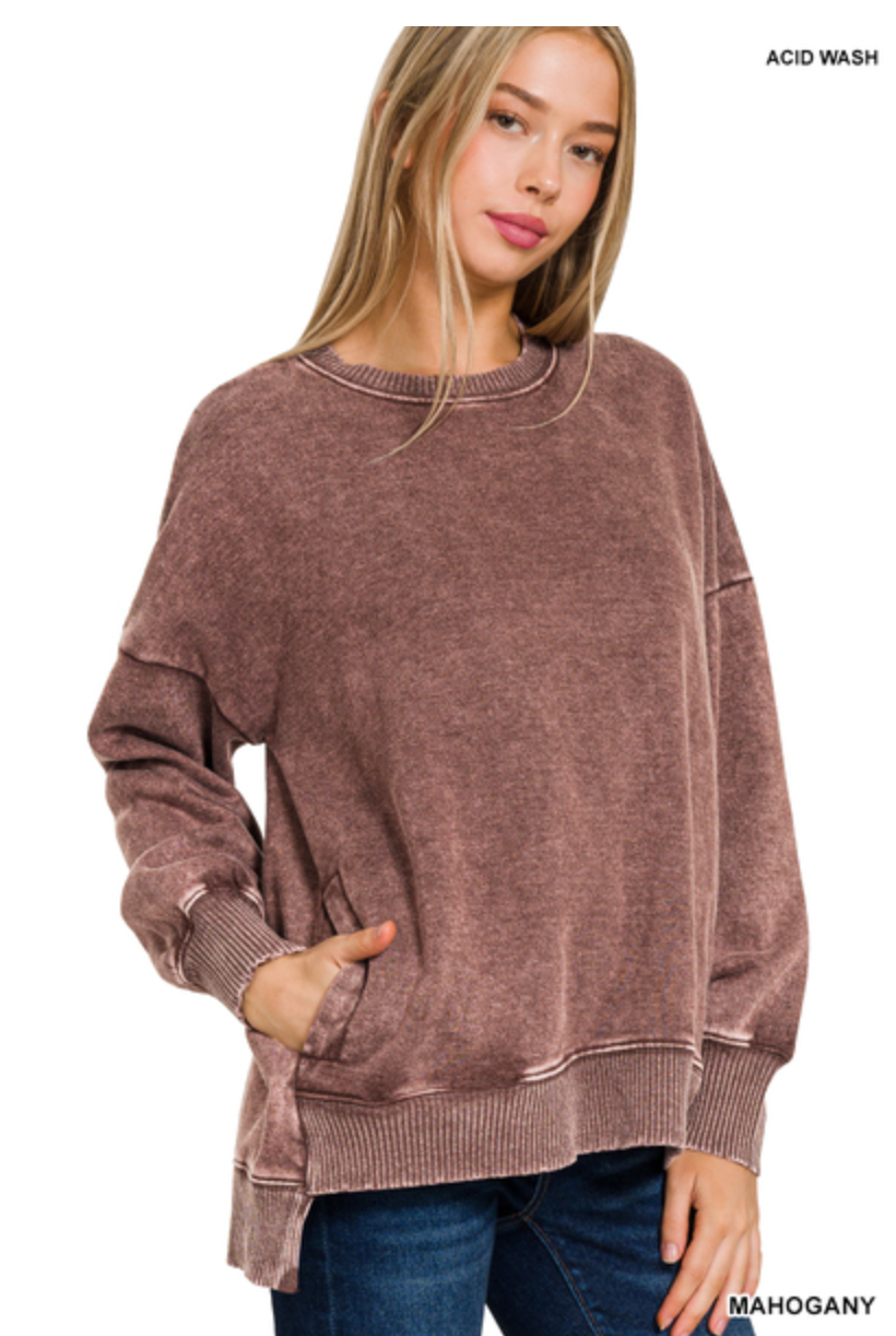 MAHOGANY HI-LO SWEATSHIRT WITH POCKETS