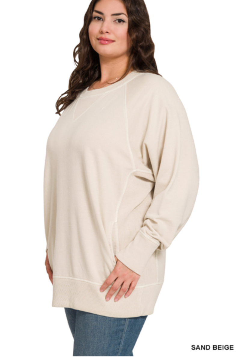 PLUS SAND BEIGE SWEATSHIRT WITH POCKETS