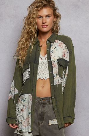 MULTI PATCH SHACKET: NAVY GREEN