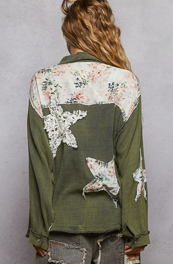 MULTI PATCH SHACKET: NAVY GREEN - That's Invintage