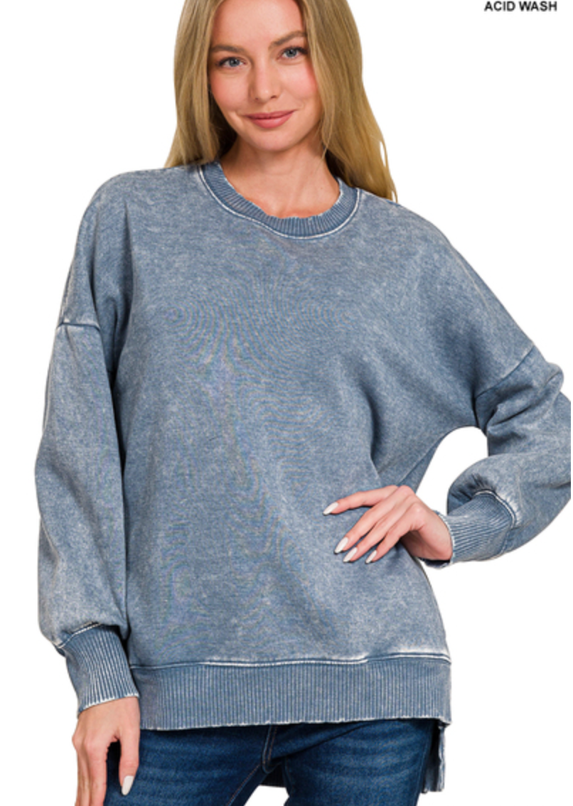 DUSTY BLUE HI-LO SWEATSHIRT WITH POCKETS