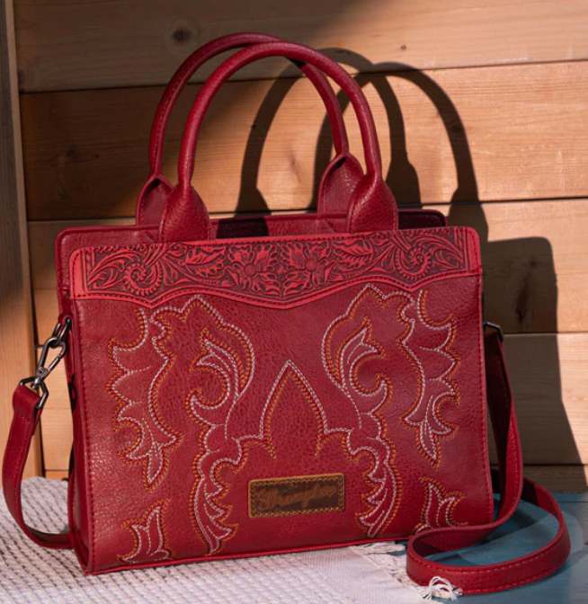 Wrangler Embroidered Tote/Crossbody: Red