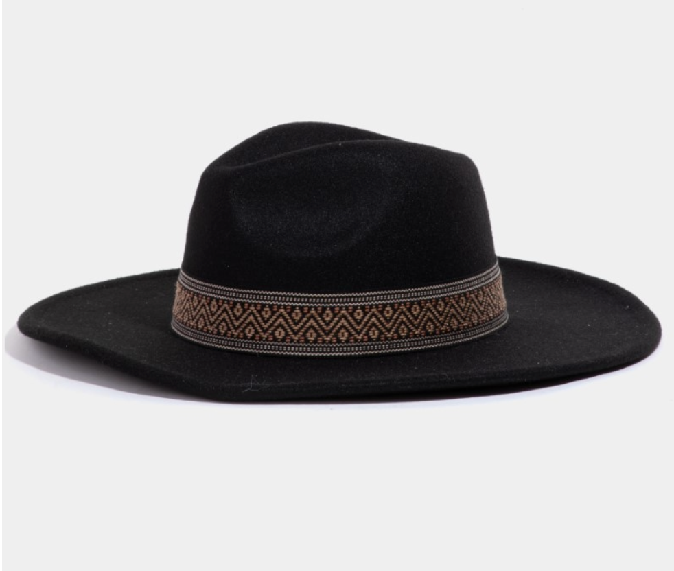 Flat Brim Fedora with Boho Band