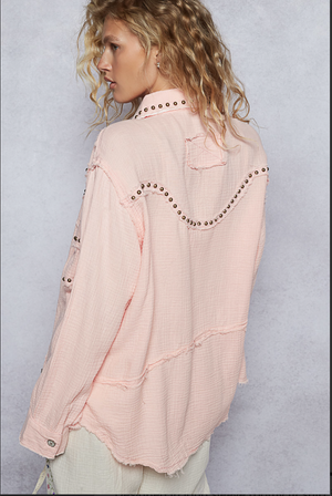 STUDDED WESTERN YOKE JACKET: BABY PINK