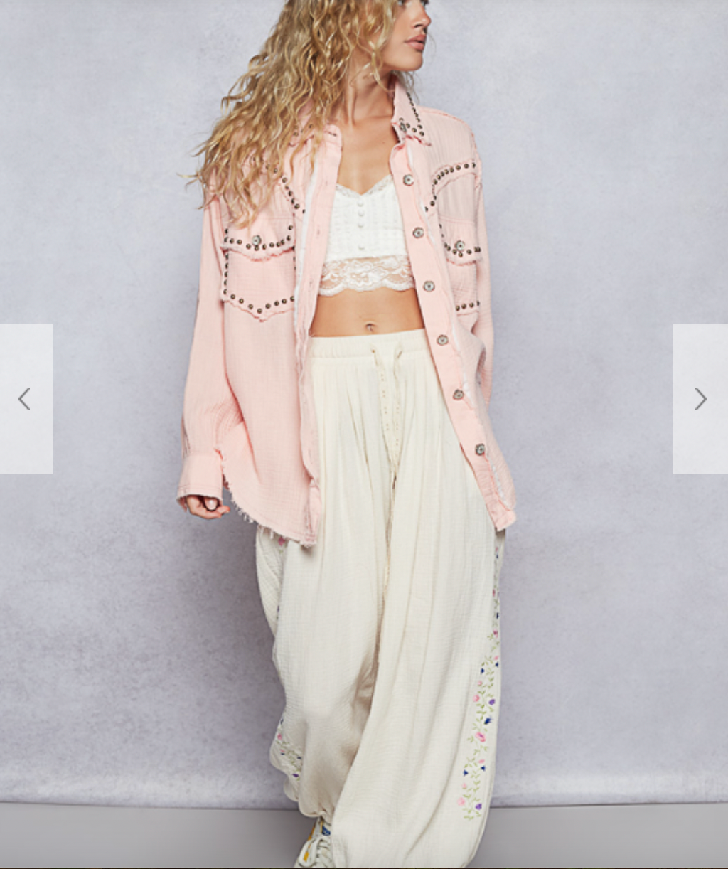 STUDDED WESTERN YOKE JACKET: BABY PINK