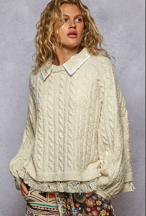 COLLARED NECK BALLOON SLEEVE SWEATER: CREAM