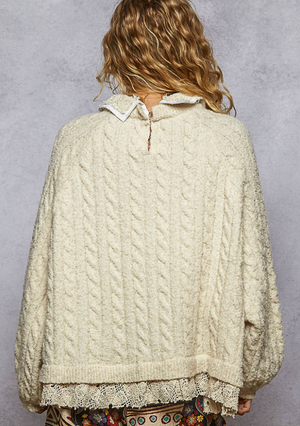 COLLARED NECK BALLOON SLEEVE SWEATER: CREAM