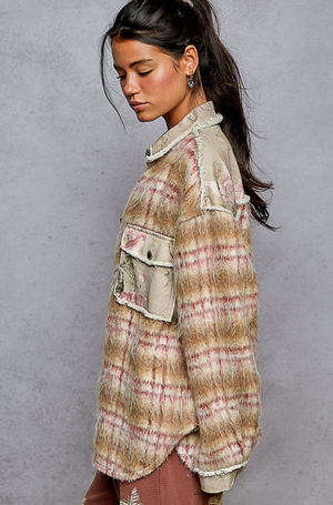 MOHAIR JACKET WITH CONTRAST PRINTED ACCENTS