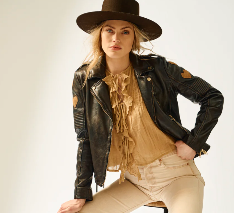 Reo Lamb Skin Jacket, Black Cognac