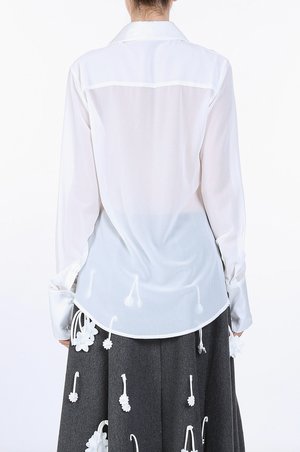 Satin Long Collar Detail Semi Sheer Blouse