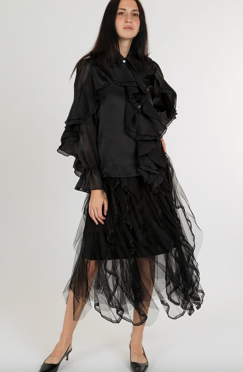 Embellished Ruffles Detail High-Waisted Maxi Skirt