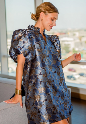 Ruffle V-Neck Puff Sleeve Mini Dress