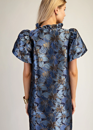 Ruffle V-Neck Puff Sleeve Mini Dress