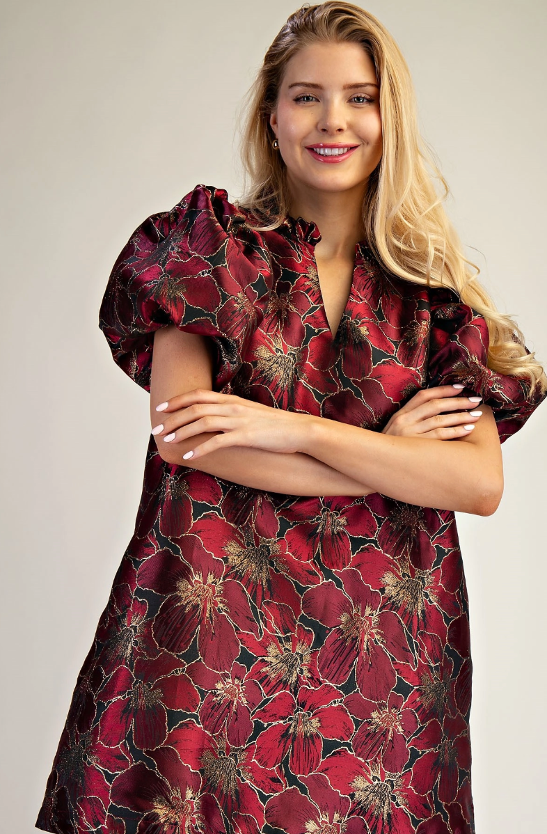 puff sleeve v neck mini dress Ruffle V-Neck Puff Sleeve Mini Dress