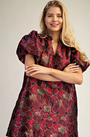 Ruffle V-Neck Puff Sleeve Mini Dress