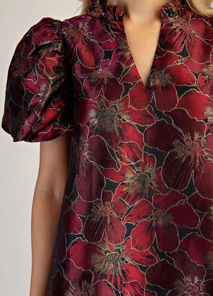 Ruffle V-Neck Puff Sleeve Mini Dress