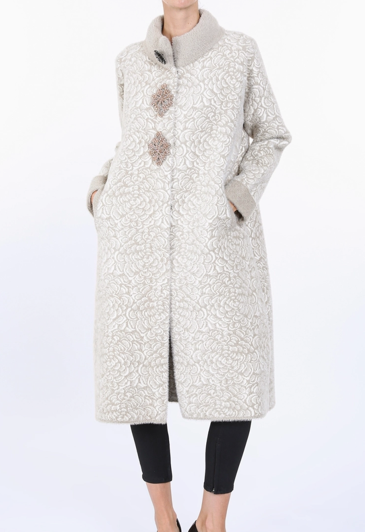 Floral Jacquard Print Embellished Fur