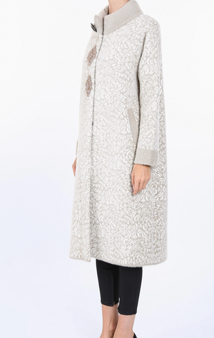 Floral Jacquard Print Embellished Fur