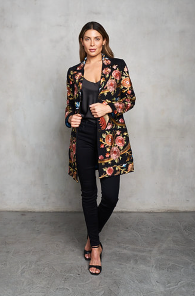 Embroidered Twill Coat: Bright Bird