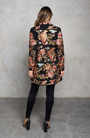Embroidered Twill Coat: Bright Bird