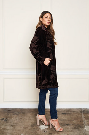 Stretch Velvet Button Tonal Embroidered Jacket