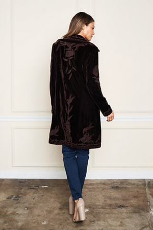 Stretch Velvet Button Tonal Embroidered Jacket