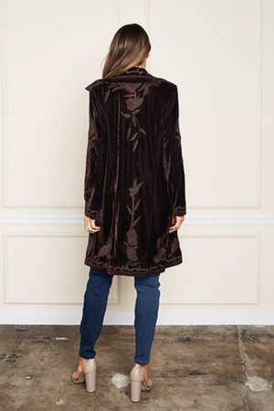 Stretch Velvet Button Tonal Embroidered Jacket