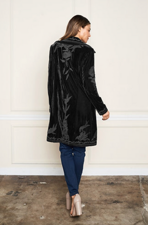 Stretch Velvet Button Tonal Embroidered Jacket