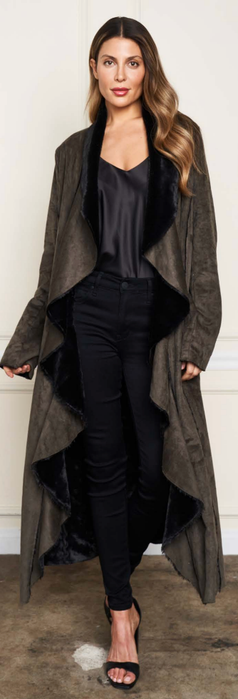 Faux Suede Bonded Wrap Jacket