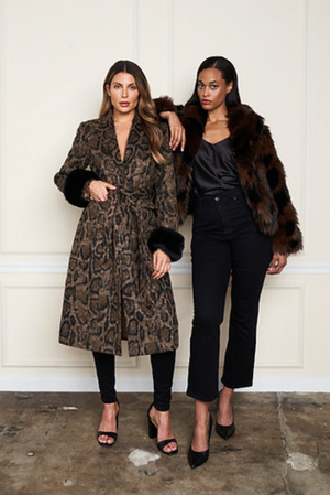 Leopard Print Coat w/ Removable Fur Cuffs