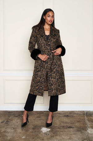 Leopard Print Coat w/ Removable Fur Cuffs