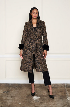 Leopard Print Coat w/ Removable Fur Cuffs