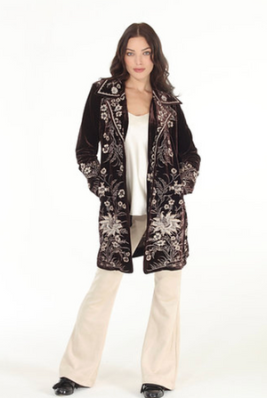 Stretch Velvet Jacket with Cream Embroidery