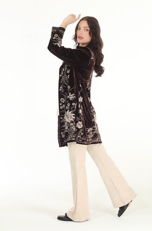 Stretch Velvet Jacket with Cream Embroidery