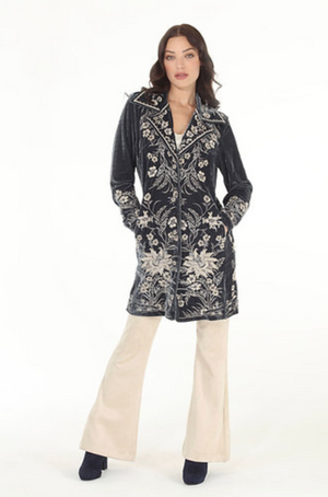Stretch Velvet Jacket with Cream Embroidery