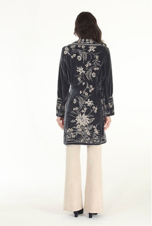 Stretch Velvet Jacket with Cream Embroidery