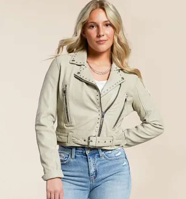 Maryn Leather Jacket: Off White