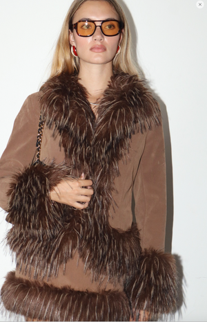 Faux Suede Fur Trim Jacket