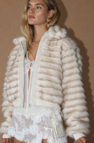Sand Faux Fur Bomber Jacket