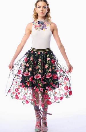 Dark Rose Embroidered Skirt 2025 CC