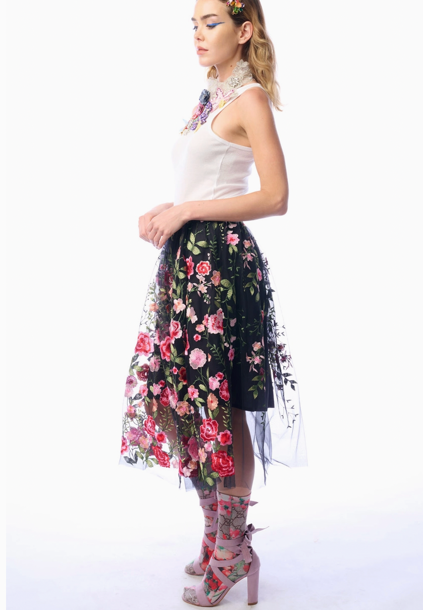 Dark Rose Embroidered Skirt 2025 CC