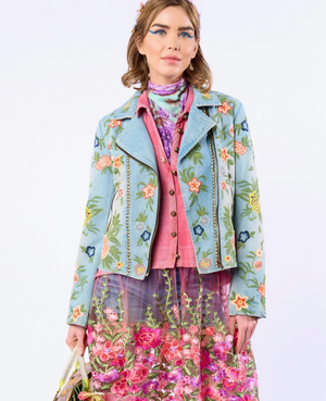 Lucinda Embroidered Denim Motorcycle Jacket 2025 CC