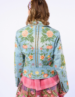 Lucinda Embroidered Denim Motorcycle Jacket 2025 CC