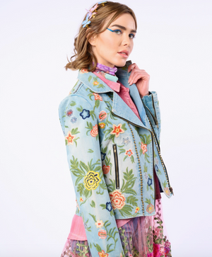 Lucinda Embroidered Denim Motorcycle Jacket 2025 CC