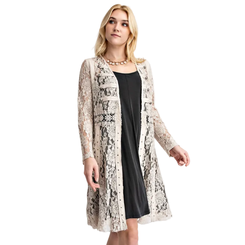 KNIT LACE OPEN FRONT DUSTER