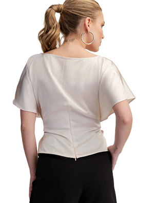 Two Way Boat Neckline Bell Sleeve Waist Tie Top